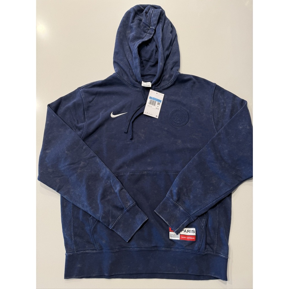 Nike Paris Saint-Germain Club Washed Pullover Hoodie Mens M Navy Blue FQ3005-410